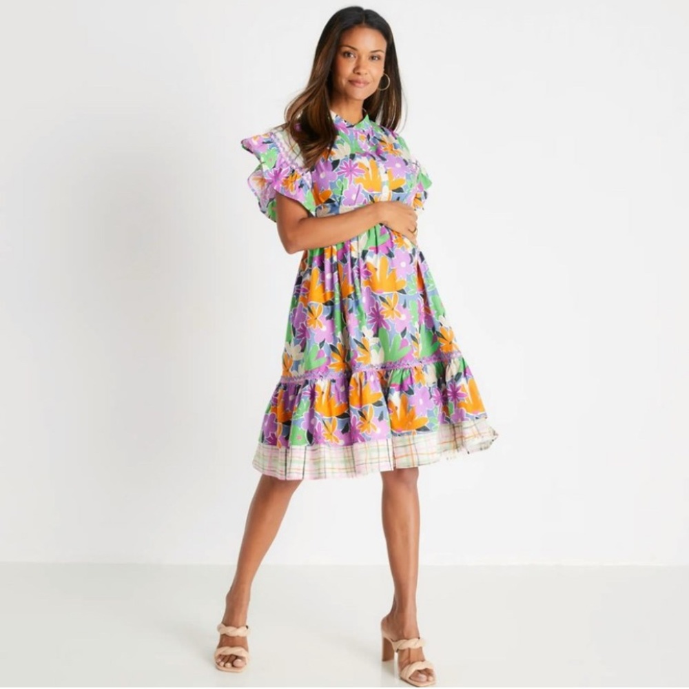 CeliaB Floral Tiered Mini Dress in Pink, Yellow & Green - Picture 13 of 13